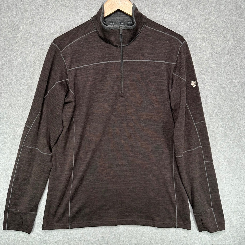 Kuhl Interceptr Mens Medium 1/4 Zip Pullover Brown Heather Fleece Thumbholes
